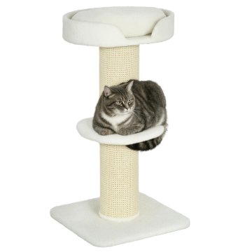 PAWHUT Praskalnik v obliki drevesa za mačke z ležiščem, blazino in plišasto prevleko, steber iz sisalove vrvi Ø16.5 cm, 45x45x91 cm, kremna