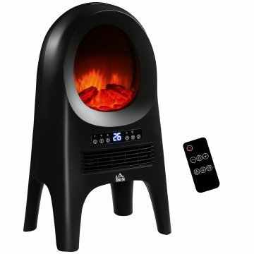 HOMCOM Električni kamin s 3 načini ogrevanja PTC, električni kamin 1000W/2000W z nastavljivo temperaturo, samodejni izklop, časovnik in daljinski upravljalnik, 33.7x25.5x60.4 cm, črna