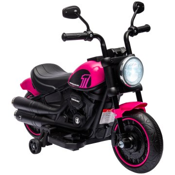 HOMCOM Električni motocikel za otroke 18-36 mesecev 6V z dodatnimi kolesi, 3Km/H električni motorček za otroke, motocikel za otroke s svetilko, maks. 25Kg, roza
