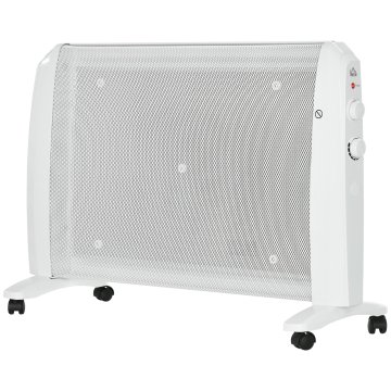 HOMCOM Električni grelec z mikom 1000W/2000W z nastavljivim termostatom, električni grelnik z 2 načinoma, 4 kolesa, zaščita pred pregrevanjem in prevrnitvijo, 15-20 m², bel
