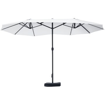 OUTSUNNY Vrtni senčnik dvojni z 12 rebri s križnim podnožjem in ročnim odpiranjem, terasni senčnik z vrečami peska, iz jekla in poliestra, 455x265x238 cm, bež
