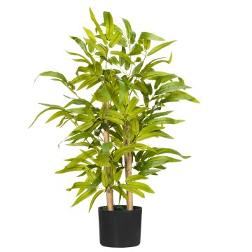 HOMCOM Umetna bambusova rastlina visoka 60 cm z lončkom iz cementa, Ø15x12.5 cm umetna rastlina iz poliestra in PP, za notranjost, pisarno, dnevno sobo, zelena