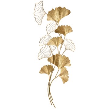 HOMCOM 3D kovinska stenska dekoracija, pozlačena stenska umetnost z ginkgo listi 138x70cm