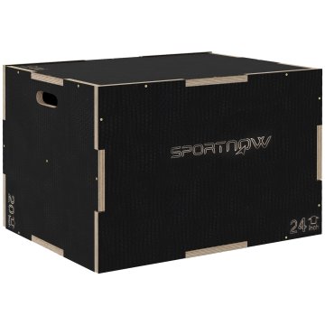 SPORTNOW Pliometrična škatla 3 v 1, protizdrsna lesena plyo škatla s 3 višinami za domače in telovadne treninge, 76-61-51cm, črna