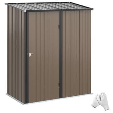 OUTSUNNY Vrtna hišica 1.34m² iz pocinkanega jekla, vrtna hišica s poševno streho, rokavice in zaklenljiva vrata, lopa za orodje, 161.5x94.5x196cm, rjava