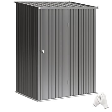 OUTSUNNY Vrtna hišica 1.34M² iz pocinkanega jekla, vrtna lopa s poševno streho, rokavice in zaklenjiva vrata, lopa za orodje, 161.5X94.5X196cm, črna