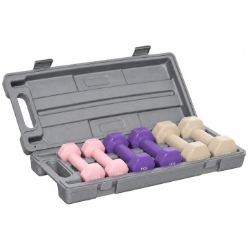 HOMCOM Komplet ročk za telovadnico 2x0.5/1/1.5Kg s kovčkom, ročke skupne teže 6 kg z nedrsečim ročajem, vadba doma, roza, vijolična, rjava