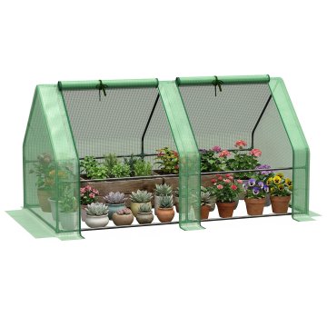 OUTSUNNY Vrtni rastlinjak 180x90x90 cm z 2 rolo vrati, rastlinjak za vrt z jekleno konstrukcijo in plastično prevleko, za vrt zelenjava rože sadje, zelena