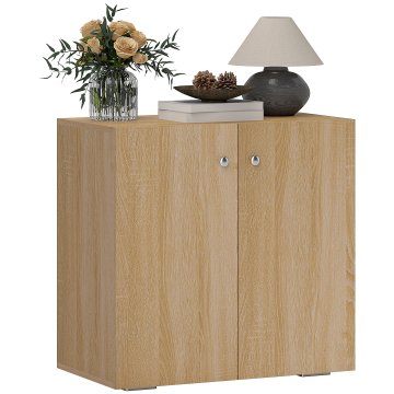 HOMCOM Večnamenska omara z 2 vratoma, lesena omara za dnevno sobo ali pisarno z aluminijastimi ročaji, 70x39x70cm