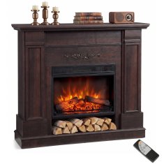 HOMCOM Camino elettrico da terra/incasso con cornice e ripiano per TV 55'', 1800W, effetto fiamma 3D realistico, 3 luminosità, riscaldamento regolabile, telecomando, termostato, timer, 30m2, marrone