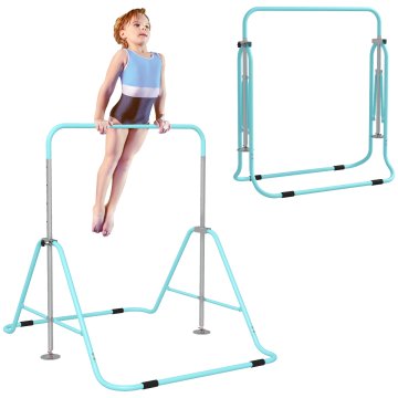 HOMCOM Palica za vlečenje zložljiva za otroke 3+ let, palica za umetnostno gimnastiko z nastavljivimi višinami v 5 položajih in jekleno konstrukcijo, 154x106.2x88.5-128.5cm, zelena