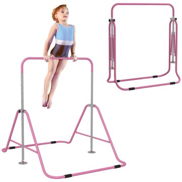 HOMCOM Zložljiva vlečna palica za otroke 3+ let, umetnostna gimnastična palica z nastavljivimi višinami v 5 položajih in jekleno konstrukcijo, 154x106.2x88.5-128.5cm, roza