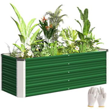 OUTSUNNY Dvignjena greda za zunanjost 210L, balkonski cvetlični zaboj iz pocinkanega jekla z odprtim dnom, za rastline, rože in zelenjavo, 125x47x44 cm, zelena