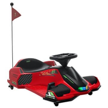 HOMCOM Električni go kart za otroke 8-12 let 12V 3-8 km/h, drift go kart za otroke s počasnim zagonom, lučmi, glasbo in varnostnim pasom, rdeč