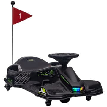 HOMCOM Električni go kart za otroke 8-12 let 12V 3-8 km/h, go kart drifting električni avto za otroke s počasnim vžigom, lučmi, glasbo in varnostnim pasom, črna