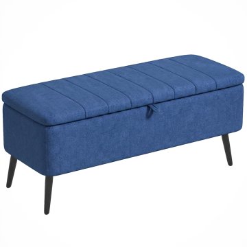 HOMCOM Pravokotna klop s shranjevanjem z oblazinjenim sediščem in jeklenimi nogami, otoman za noge iz lanenega blaga za spalnico in dnevno sobo, 102x40x44 cm, temno modra