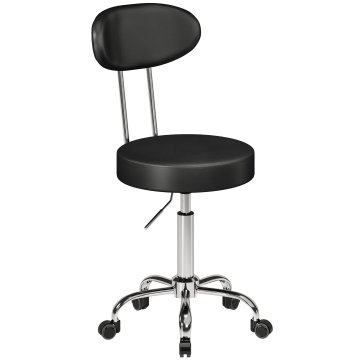 HOMCOM Nastavljiv vrtljiv stol 360°, stol za estetistko, z oblazinjenim naslonom in sedežem, kolesa, umetno usnje, nosilnost 120 kg, 35x41.5x88-100 cm, črn