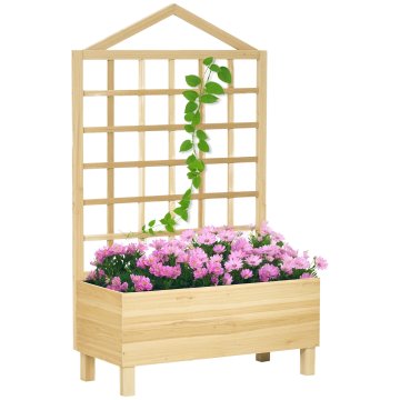 OUTSUNNY Zunanja cvetlična posoda iz jelovega lesa z rešetkami, drenažnimi luknjami in netkanim blagom na dnu, 90x43x150 cm