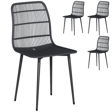 OUTSUNNY Komplet 4 vrtnih stolov iz PP z ergonomskim naslonjalom, kovinski zunanji jedilni stoli, za patio, balkon, teraso, zunanjost, 46x51x84.5 cm, črna
