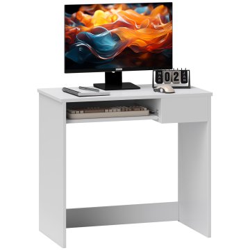 HOMCOM Pisarniška miza, 80x45x75 cm, pisalna miza za varčevanje prostora s pladnjem za tipkovnico, predal za dokumente, računalniška miza za dom, študij in pisarno, bela