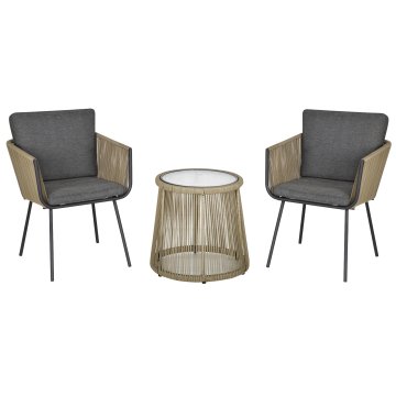 OUTSUNNY Set za vrt 3 delov iz rattan PE in jekla, set 2 stolov s pranimi blazinami, nasloni za roke, kavna miza s stekleno površino, set pohištva za balkon teraso dvorišče, kavna/temno siva