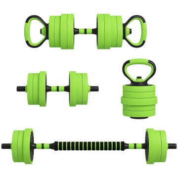 SPORTNOW Komplet uteži za telovadnico 4 v 1 s skupno 40 kg iz plastike in peska, komplet nastavljivih ročk uporaben kot kettlebell, 2 ročki, palica in podpora za sklece, zelena