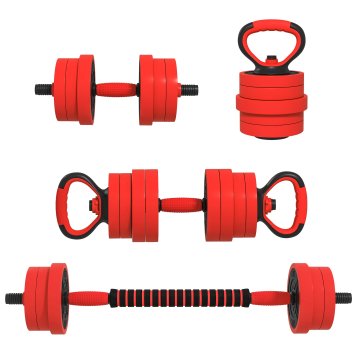 SPORTNOW Set uteži za telovadnico 4 v 1 iz 30kg skupno iz plastike in peska, set nastavljivih ročk za uteži uporabnih kot kettlebell, 2 ročki, palica in podpora za sklece, rdeča