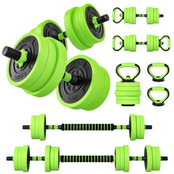 SPORTNOW Set uteži za telovadnico 4 v 1 skupaj 20kg iz plastike in peska, set nastavljivih ročnih uteži uporaben kot kettlebell, 2 ročni uteži, palica za uteži in opora za sklece, zelena