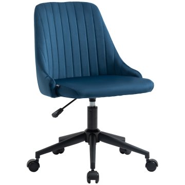 VINSETTO Pisarniški stol iz modrega velurja z nastavljivo višino, ergonomski vrtljiv stol za 360° in kolesa, 50x58x77-87cm