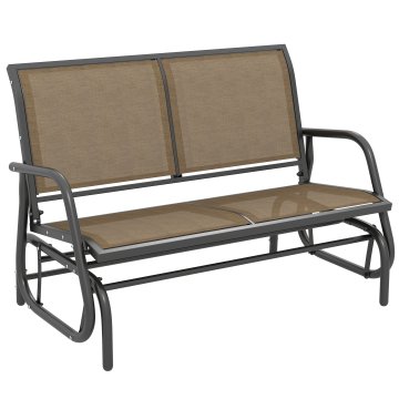 OUTSUNNY Vrtna gugalnica za 2 osebi, vrtna klop iz kovine in prezračevalne mrežaste tkanine, za balkone, patio, terase, 120x70x85cm, svetlo rjava