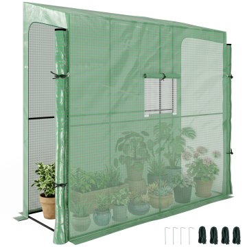 OUTSUNNY Stenski rastlinjak z 2 dvigajočima se vratama, vrtni rastlinjak s pokrovom iz PE proti UV in oknom, 200x80x200cm, zelen