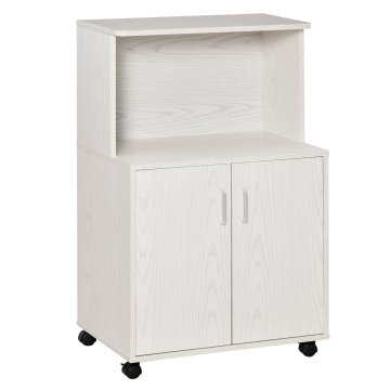 HOMCOM Mobilna večnamenska kuhinja s kolesi, omarica in polica za mikrovalovno pečico, visoka kredenca iz iverne plošče, 60.4x40.3x97cm bela