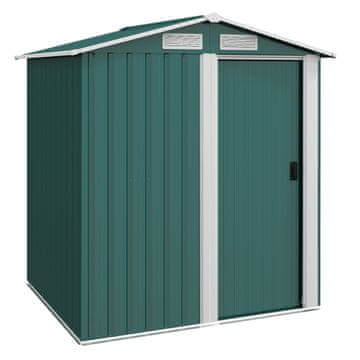 OUTSUNNY Vrtna hišica 1.7m² iz pocinkanega jekla s kompletom temeljev, vrtna lopa za orodje s poševno streho, 4 zračniki, drsna vrata, 152x132x188 cm, zelena