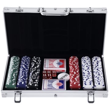HOMCOM Aluminijasti profesionalni poker kovček, set poker s 300 žetoni in 2 kompleta kart za texas hold'em in blackjack