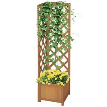 OUTSUNNY Vrtna cvetlična posoda z votlim dnom iz smrekovega lesa rjave barve z rešetko za plezalne rastline in okras, 40x40x145 cm