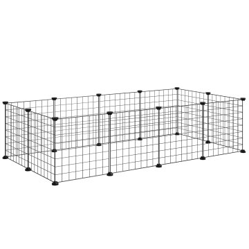PAWHUT Ograda za male živali modularna s ploščami in dodatki, kletka za ježe v notranjosti iz kovine, za morske prašičke in ježe, 106x73x36 cm, črna