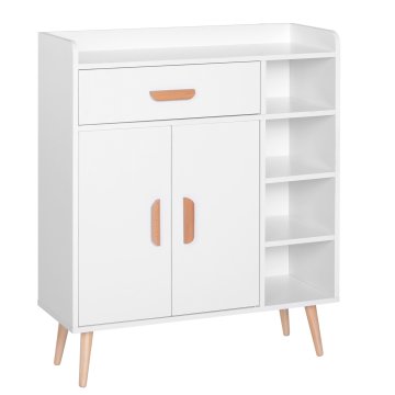 HOMCOM Kredenca moderna z omarico in predalom, večnamensko pohištvo iz lesa za kuhinjo in dnevno sobo, 80 x 29.5 x 96cm bela