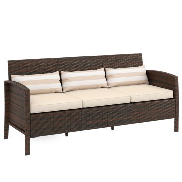 OUTSUNNY Vrtni divan 3-Sedežni iz PE ratana, z oblazinjenimi in snemljivimi blazinami, za teraso, patio in vrt, 173x68x78 cm, rjava
