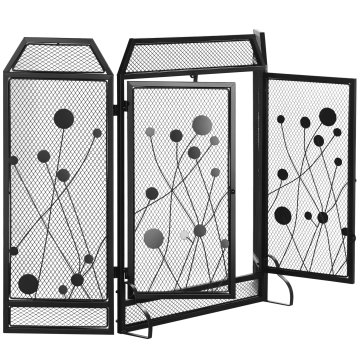 HOMCOM Zložljiva iskrozaščita za kamin iz jekla in črne kovine z 2 vrati z magnetnim zapiranjem, 125x80cm