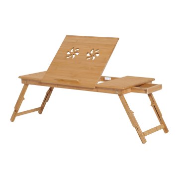 HOMCOM Miza za zajtrk v postelji, miza za posteljo za PC zložljiva, stojalo za PC za sobo, nastavljiva, nagibna, predal, zložljive noge, 72x35x22-30, barva lesa