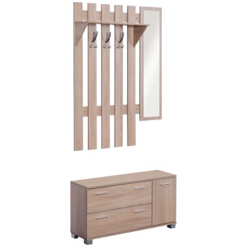 HOMCOM Komplet garderobne omare 3 v 1 z ogledalom in vhodnimi čevlji iz iverne plošče 90 x 21.5 x 116cm hrast