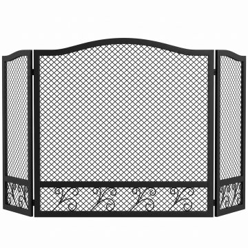 HOMCOM Zložljiv iskrozaščitnik za kamin s 3 paneli, ognjevarna pregrada, zaščita kamina iz lakirane kovine, pripravljen za uporabo, 107x1x60 cm, črna