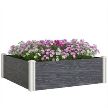 OUTSUNNY Dvižna postelja za vrt iz vinila, 102x102x33 cm, modularni komplet z vstavnimi nogami in odprtim dnom, dvižni vrtni koritnik za zunanjo uporabo za rože, zelišča in zelenjavo, temno siva