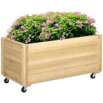 OUTSUNNY Zunanja dvignjena greda s kolesi, zunanji cvetlični lonec z drenažno luknjo in podlogo iz netkane tkanine, cvetlični lonec iz smrekovega lesa, 89x48x47 cm, barva lesa