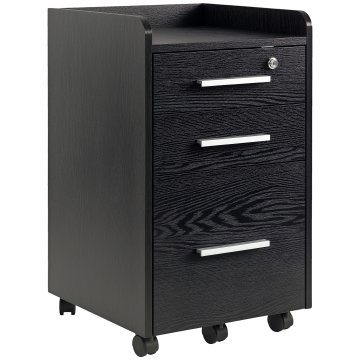 HOMCOM Pisarniška predalna omara s 3 predali, 5 kolesi, s ključavnico in 2 ključema za pismo/pravno/format A4, vertikalna omara za študij, 39.2x40x65.4 cm, črna