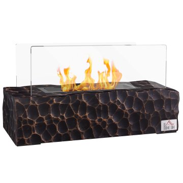 HOMCOM Namizni kamin na bioetanol z gorilnikom 1.15L in trajanjem 30-45 min., biokamin z stekleno ploščo in gasilnikom plamena, 33x16x18cm, črn