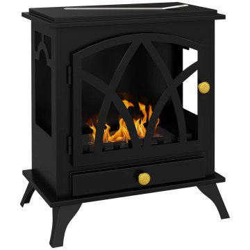 HOMCOM Kamin na bioetanol talni z gorilnikom 1.2L in trajanjem 3 ur, biokamin iz jekla s pokritostjo 25m2, 45x28x54cm, črn