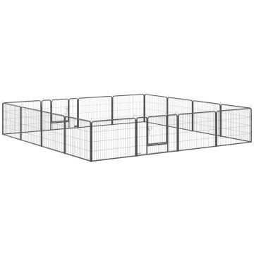 PAWHUT Ograja za majhne pse s 16 prilagodljivimi ploščami velikosti 80x1.5x60 cm, zložljiv boks za pse in mladiče z jeklenimi vrati in 16 klini, siva