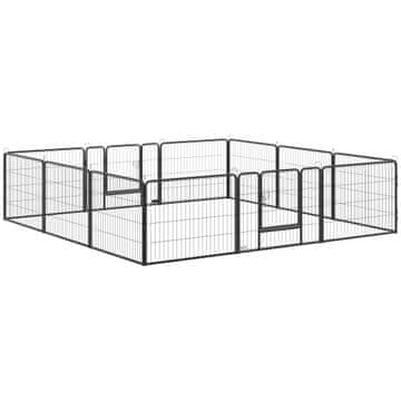 PAWHUT Ograja za pse majhne pasme z 12 prilagodljivimi panelami 80x1.5x60 cm, zložljiv pesjak z jeklenimi vrati in 12 klinci, siva