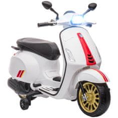 AIYAPLAY 12V električni motor za otroke 3-6 let z licenco vespa s kolesi, svetilko in glasbo, igrača motor iz PP in kovine, 107x47x73 cm, bela